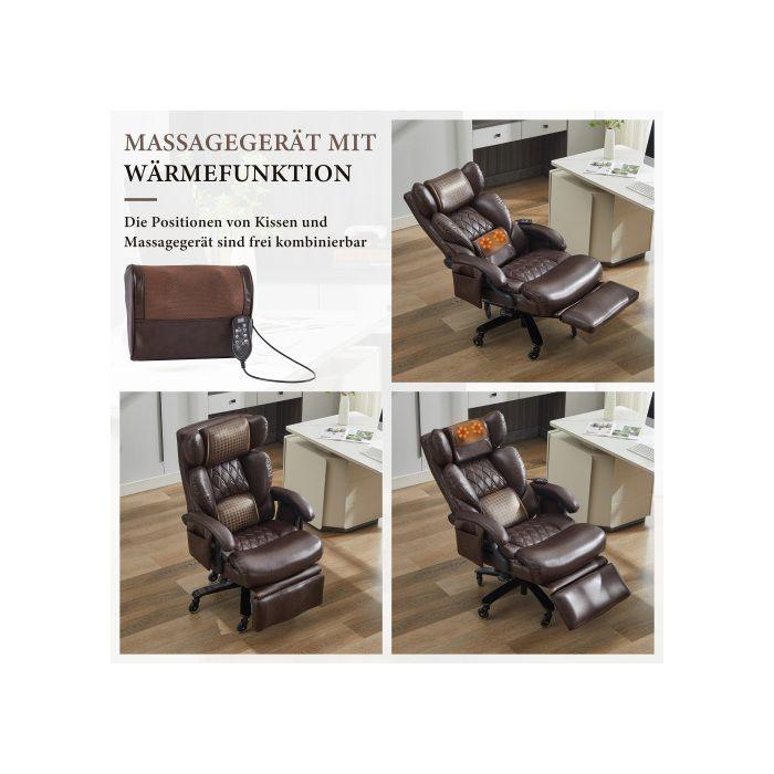 Chaise de bureau ergonomique, chaise de direction avec fonctions massage et chauffage, dossier réglable (marron)