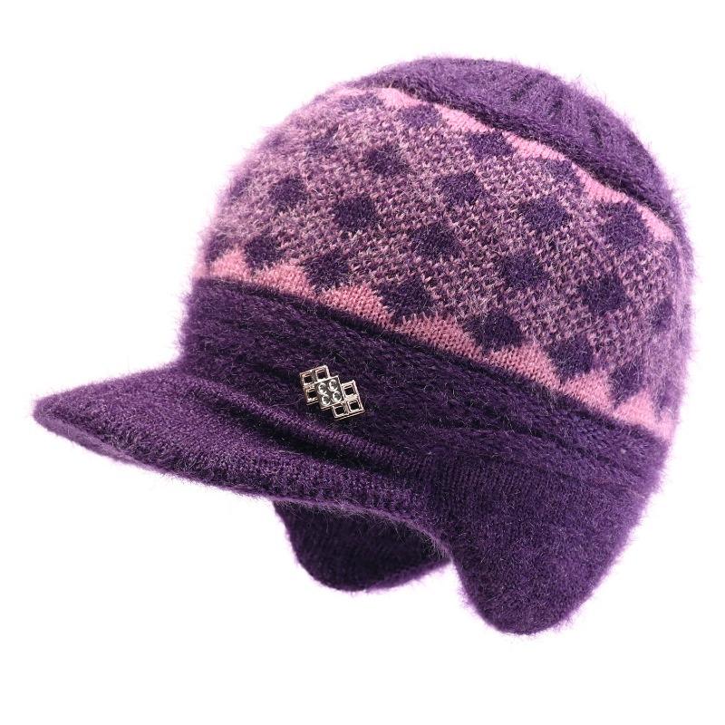 Winter Hat Women's Warm Hat Rabbit Hair Ear Protector Plush Thick Knitted Wool Hat