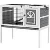 Wooden Rabbit Hutch, Guinea Pig Cage, with Removable Tray, Openable Roof, Grey
