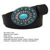 Western Belt Retro Turquoise Design Distressed Silver Buckle Faux Leather Wide Navajo Ethnic Style