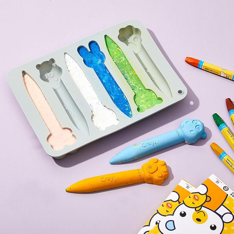 Assorted Crayon Silicone Mold 3D Cartoon Animal Shape Chocolate Pen Cookies Candy Baking Recycling Ice Cube Tray Oven Safe Tool