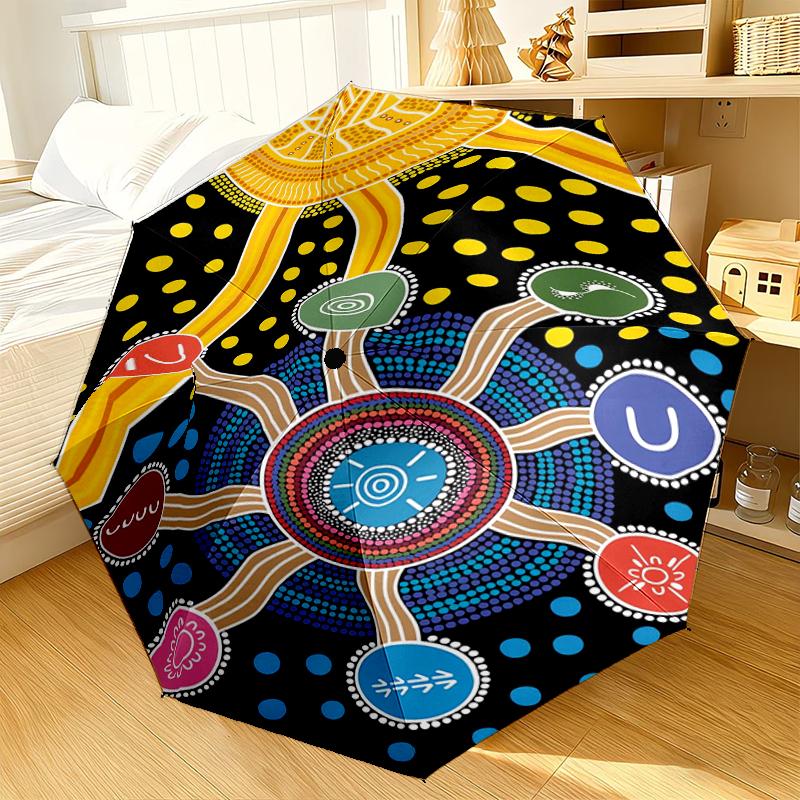 Aboriginal Art Patterns Umbrella 8-Frame for Travel, camping, Casual Lightweight Portable Umbrella, Essential for every family Holidays Gift