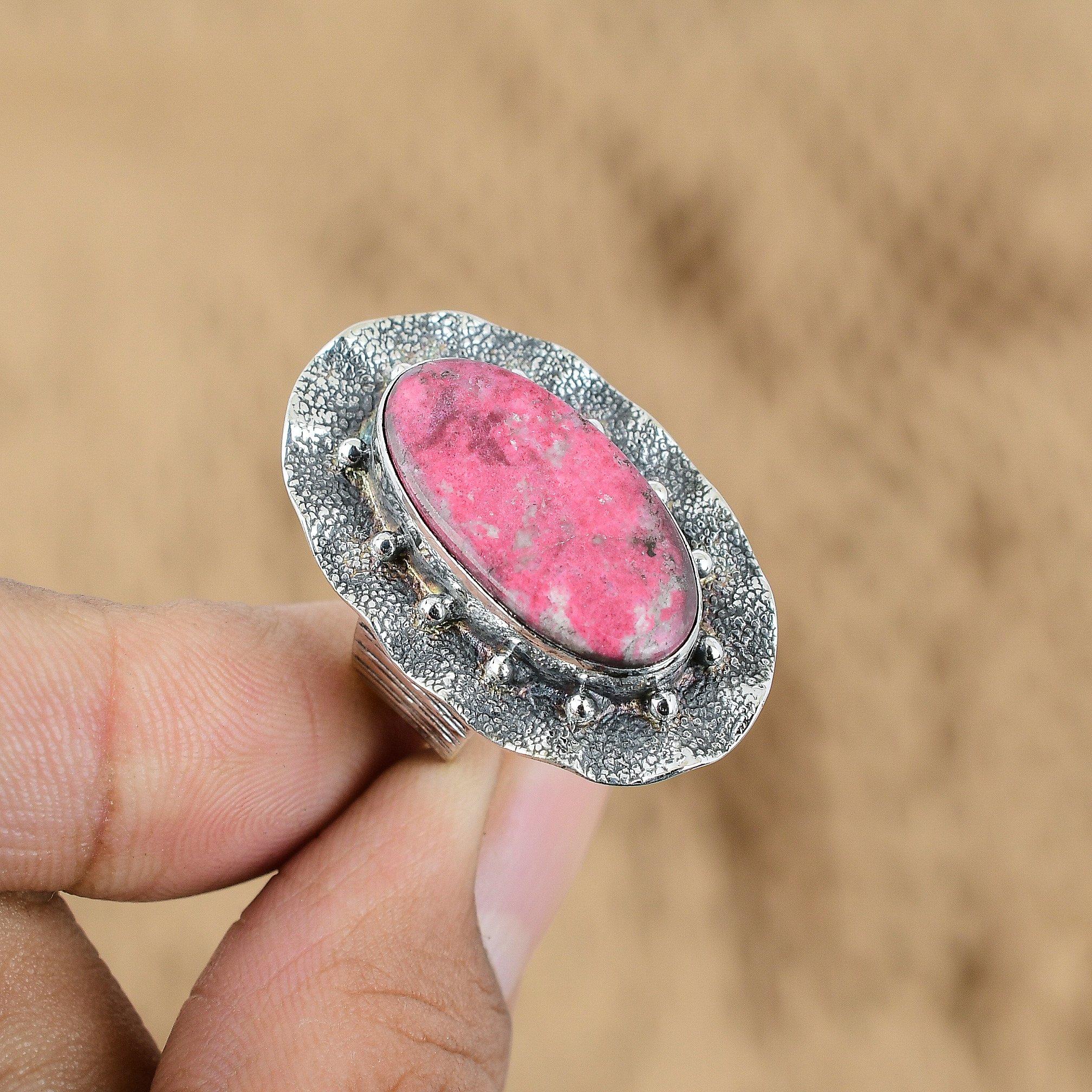 

Natural Thulite Gemstone 925 Sterling Silver Promise Ring Size 6.25 For Girls No
