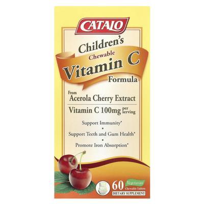 CATALO, kaubare Vitamin-C-Formel für Kinder, 100 mg, 60 pflanzliche Kautabletten (50 mg pro Tablette)