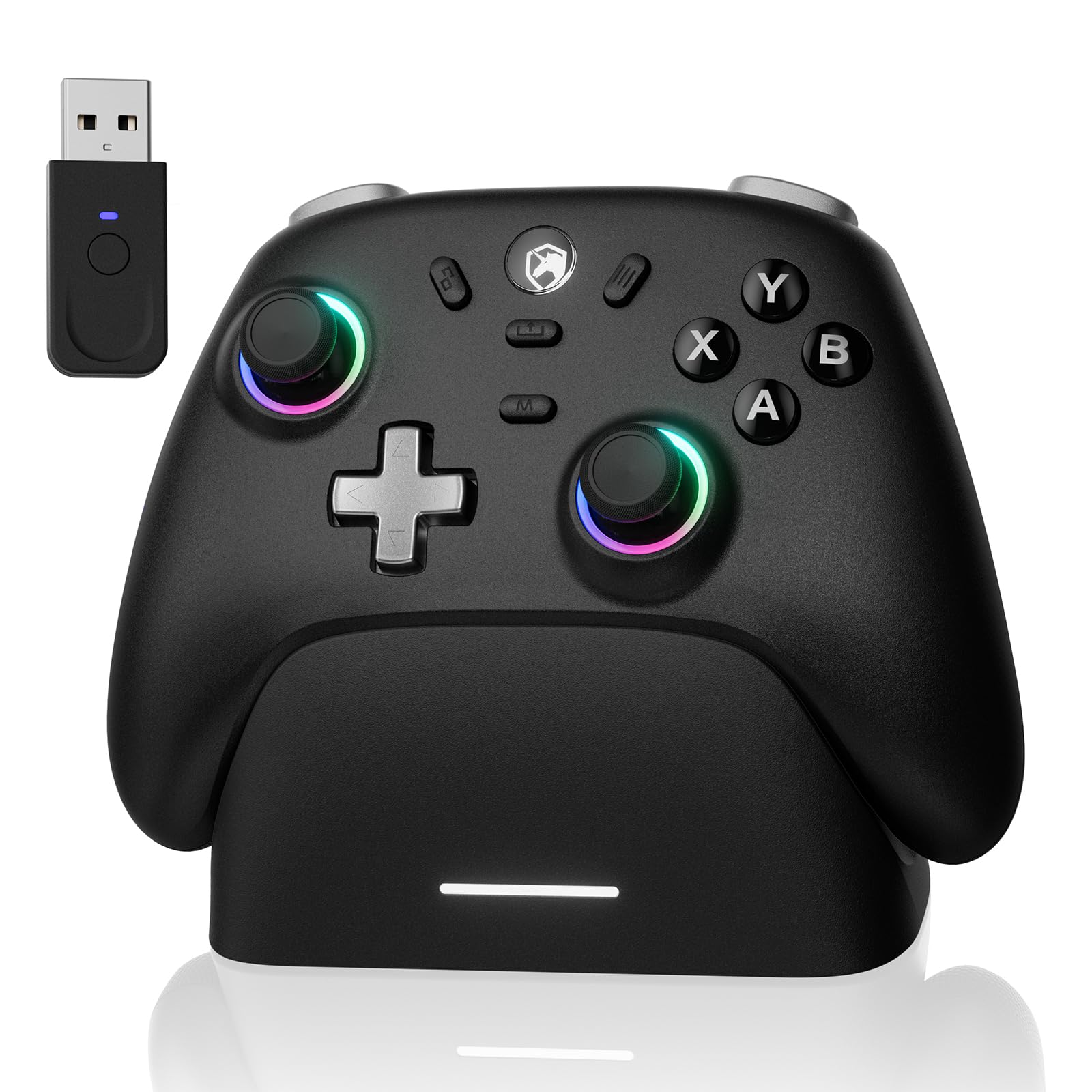 

PC Controller with Charging Hall Effect RGB 1000Hz Polling Turbo Vibration 800mAh Compatible with and Dock, Wireless/Wired Connection, 2.4G Receiver,