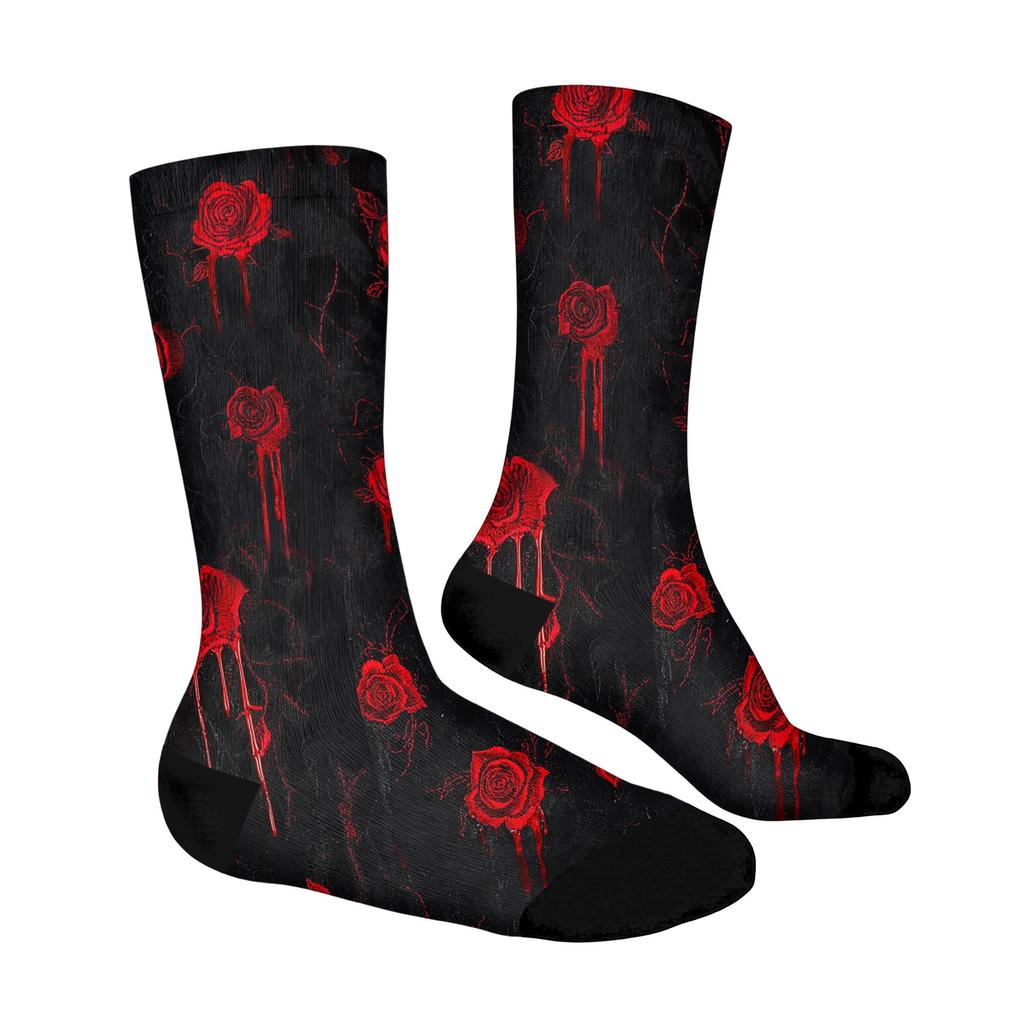 Unisex Crew Socks Breathable Comfortable Fit Mid Calf Socks Halloween Themed Printed Socks with Rose Pattern for Everyday Wear