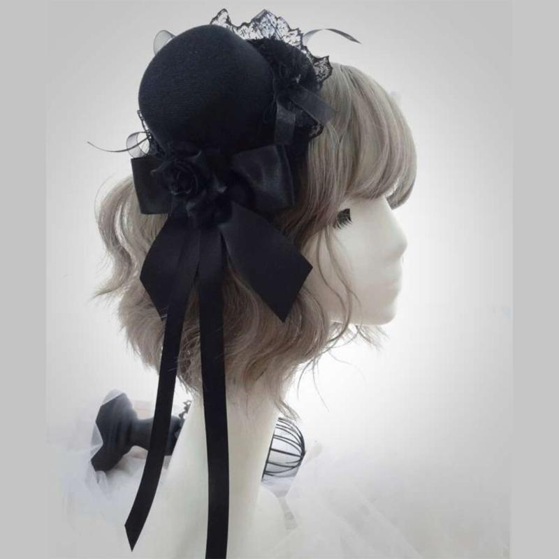 Punk Rose Flower Hairpin With Lace Hat Design Cosplay Costume Hair Clip For Teens Adult Theme Occasion Photography Wear