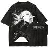 Frieren Beyond Journey's End Elf Mage Washed T-shirt Anime Harajuku Streetwear Oversized Tee Y2K Retro Tops