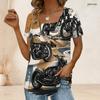 Women Plus Size Short Sleeve U Neck T Shirt Cartoon Excavator Dump Truck Construction Vehicle Print Top