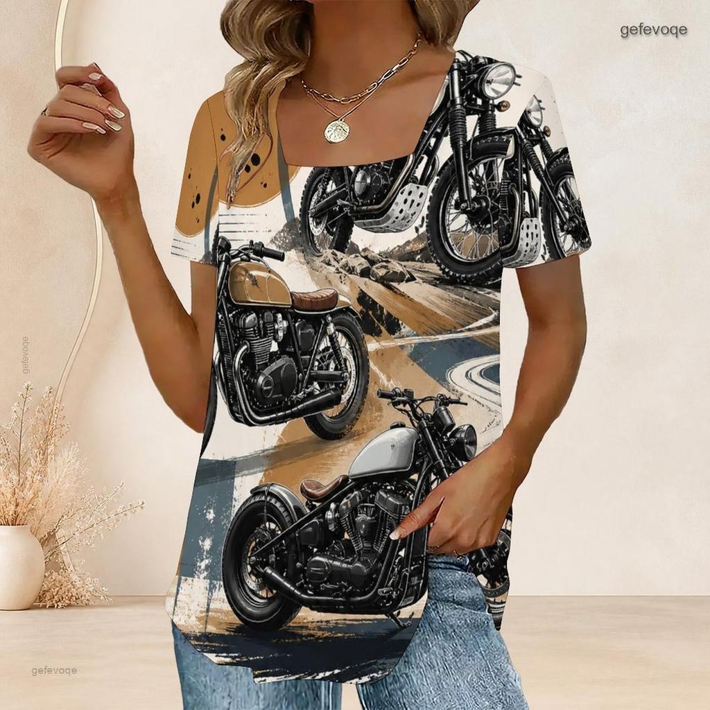 Women Plus Size Short Sleeve U Neck T Shirt Cartoon Excavator Dump Truck Construction Vehicle Print Top