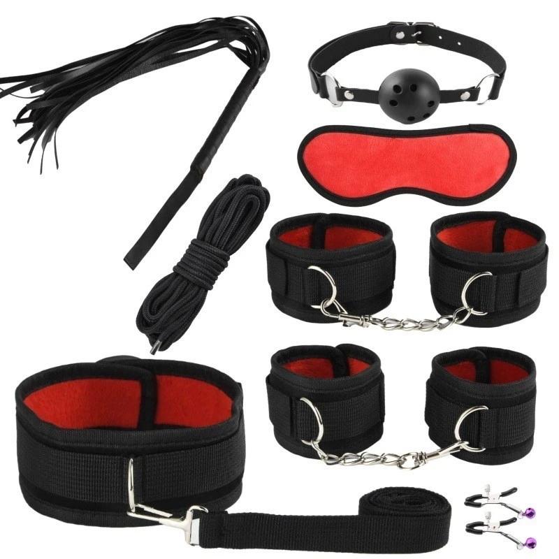 8 шт. Набор BDSM секс-игрушек Плюшевый набор для бондажа Наручники Секс-игры Плетка Кляп Зажимы для сосков Игрушки для пар Экзотические аксессуары Для взрослых