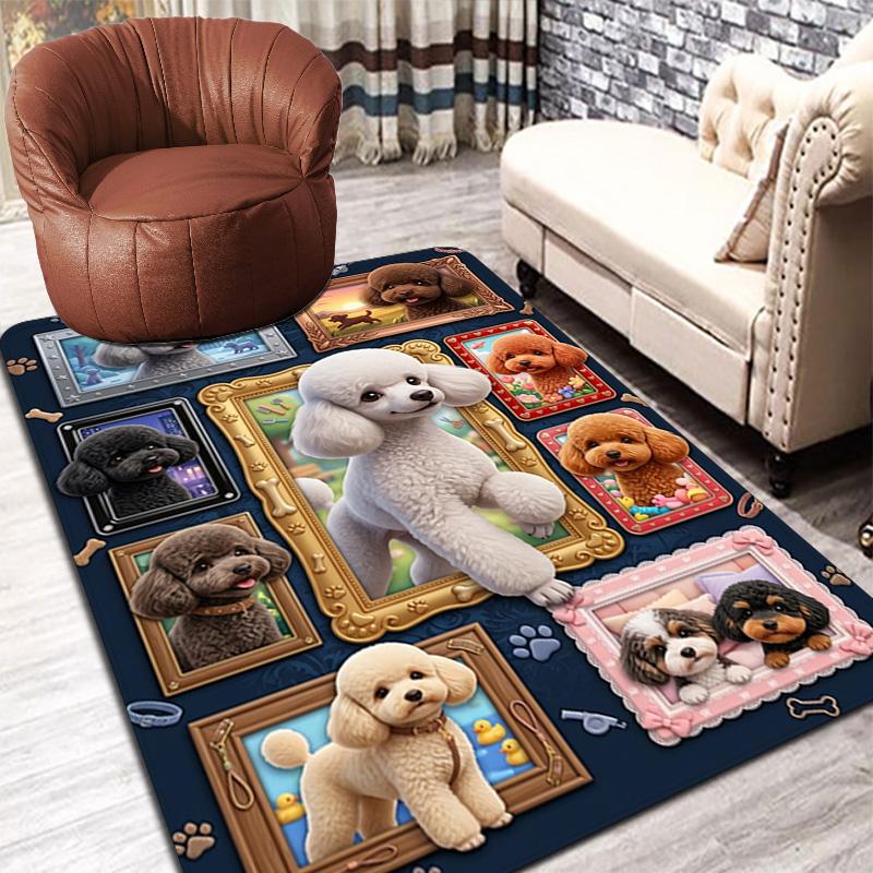 Poodle Portrait Compilation Pattern Rug Floor Mat for Living Room or Bedroom Soft and Comfortable Carpet a Gift for Birthday and Holiday.