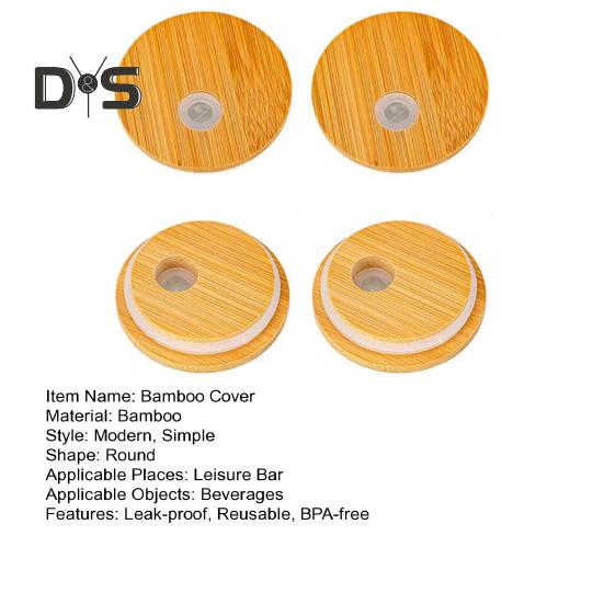 4 Stück Bambusdeckel mit Loch für Strohhalme, auslaufsicherer Deckel mit Silikondichtung, 7 cm Einmachdeckel, normale Öffnung, Ersatz-Bambusdeckel für Biergläser