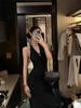 Design Halter Neck Dress Female Summer Royal Sister Style Slim Dress Long Dress Black Temperament Hip Skirt
