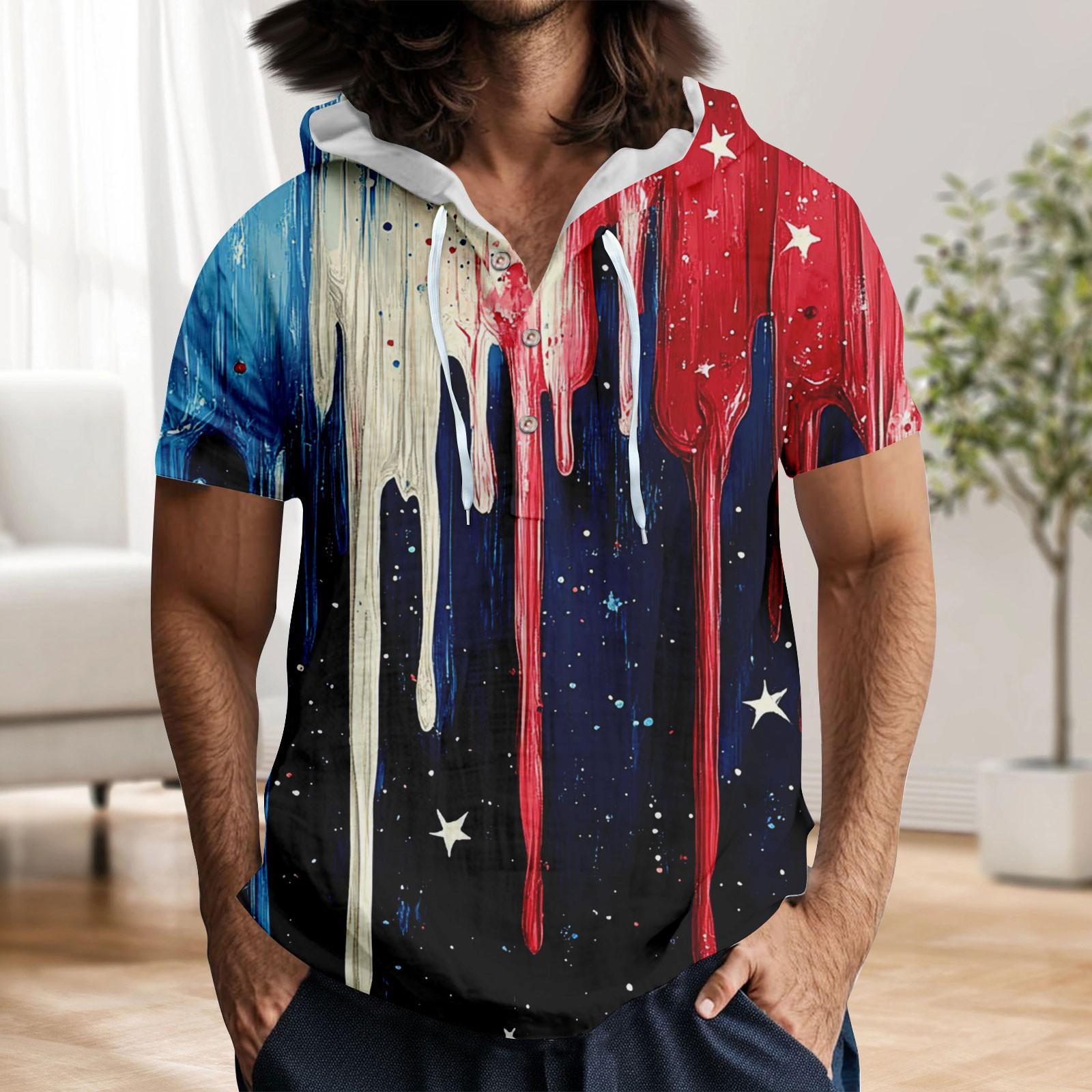 

Мужская повседневная футболка с короткими рукавами, капюшоном и открытым воротом на пуговицах XL винный