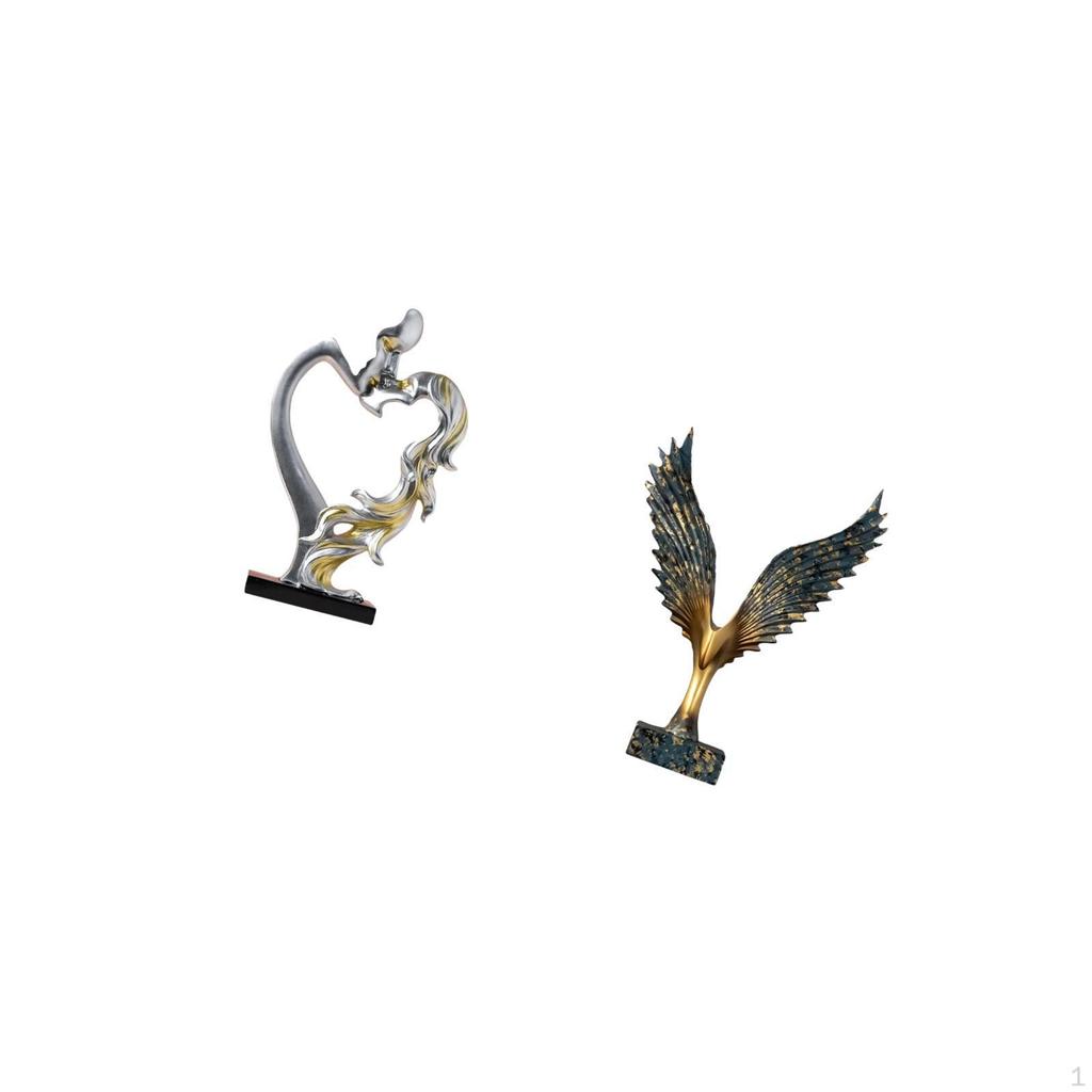 Romantic Couple Figurine with Spreading Wing Statue Sculpture Feng Shui Ornament for Bedroom Wedding