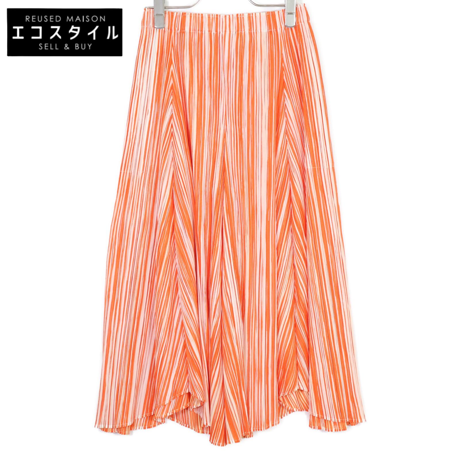 

PLEATS PLEASE PP73-JF673 17AW Orange x White Stripe Deformed Wide Pants Bottoms 3 OrangeUsed