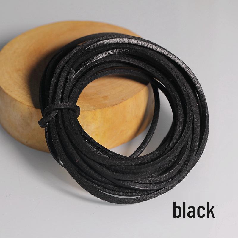 Handmade Genuine Leather Cowhide Rope - 3x3mm Square, Black/Brown/Natural, 5m