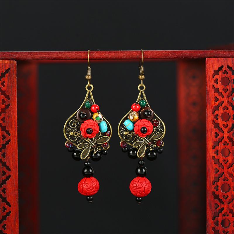 Handmade Classical Jade Fringed Earrings, Retro Female Long Style Temperament Agate Shell Antique Earrings, Earrings.