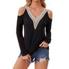 Elegant Lace V-Neck Applique Sleeve Hollow Out Long Sleeve Solid Color T-Shirt Skinny T-Shirt Women Versatile Closet Essential Fashion Items Shirt