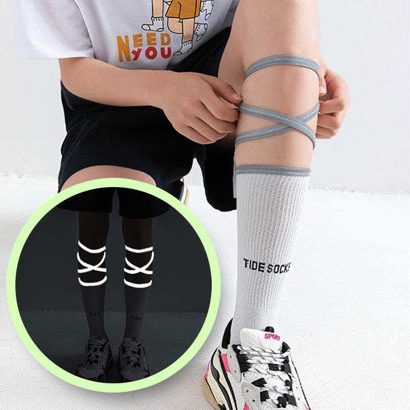 Self-luminous strap glow-in-the-dark socks king-sized long-sleeved design fashion black