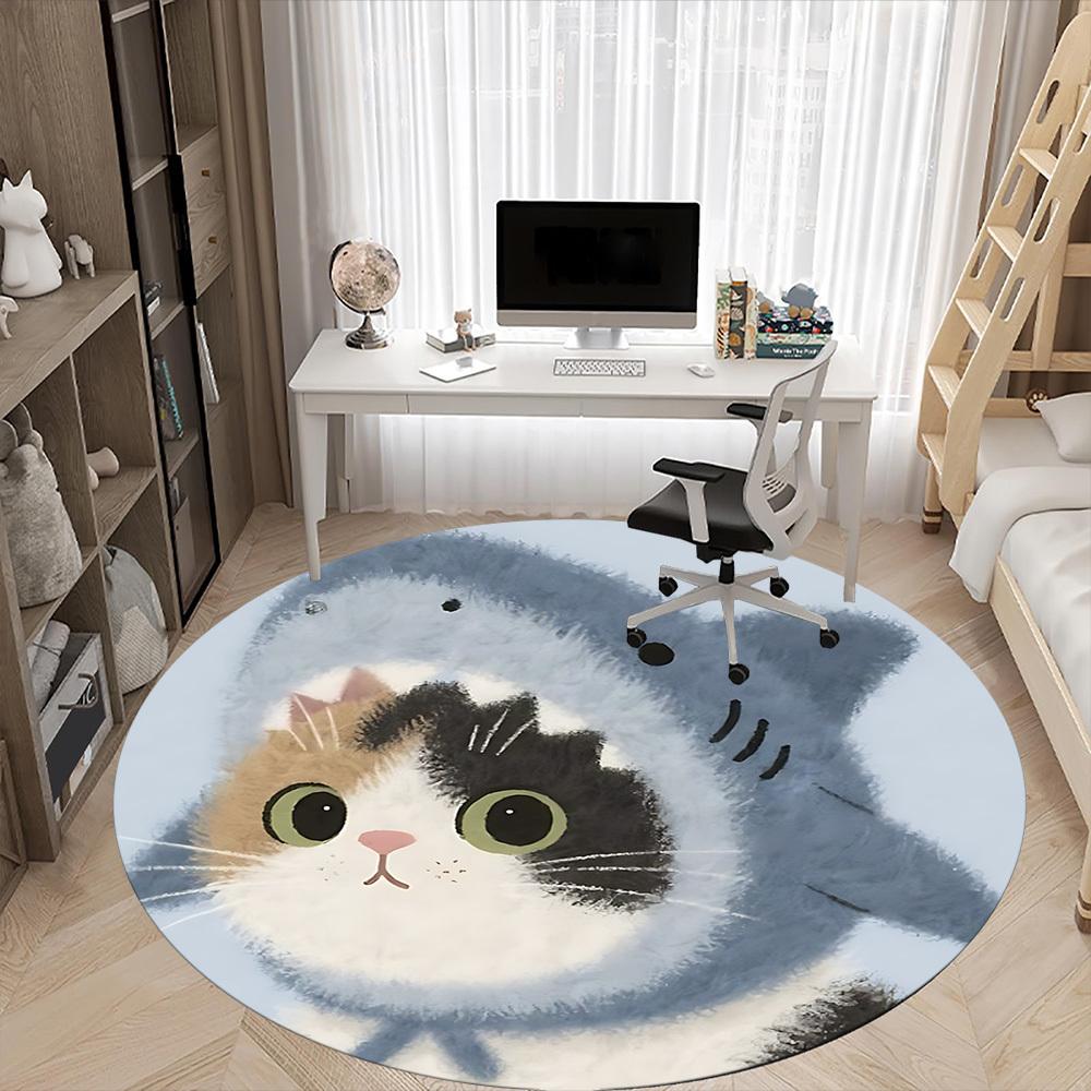 1PC Cat Kitten Office Round Area Rug, Mat Suitable ForOffice, Under Office Chairs Bedroom Living Room Home Decor, Room Deco
