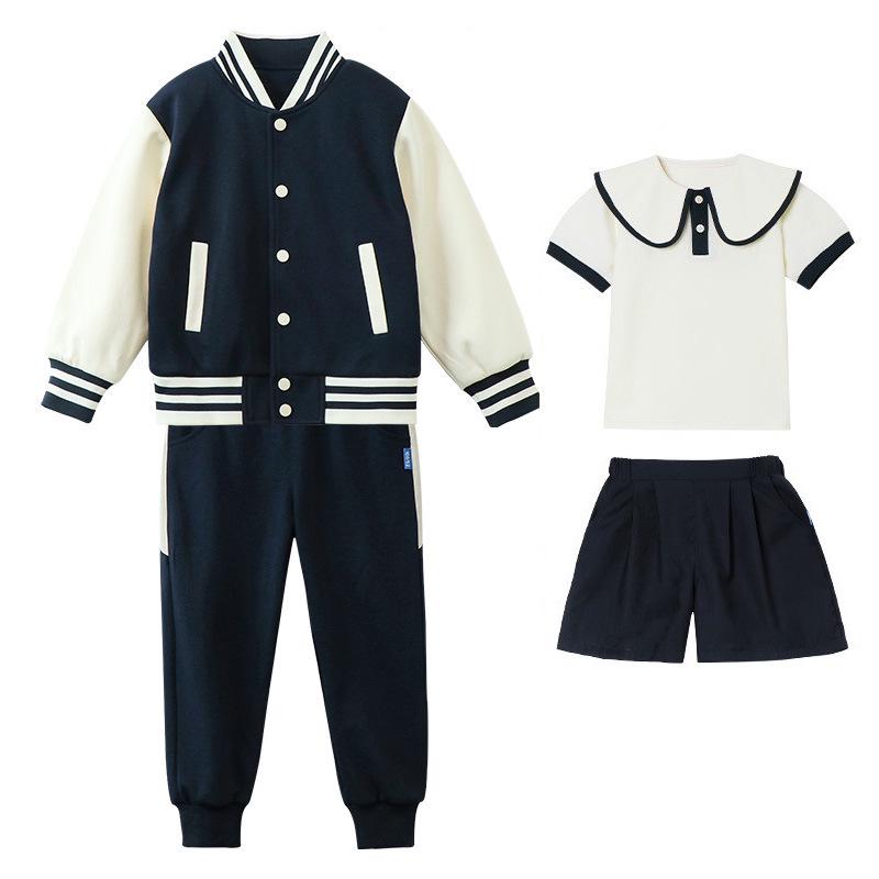 Conjunto de Uniforme Esportivo Infantil Azul Marinho: Conjunto de Três Peças Outono/Inverno para Jardim de Infância e Ensino Fundamental