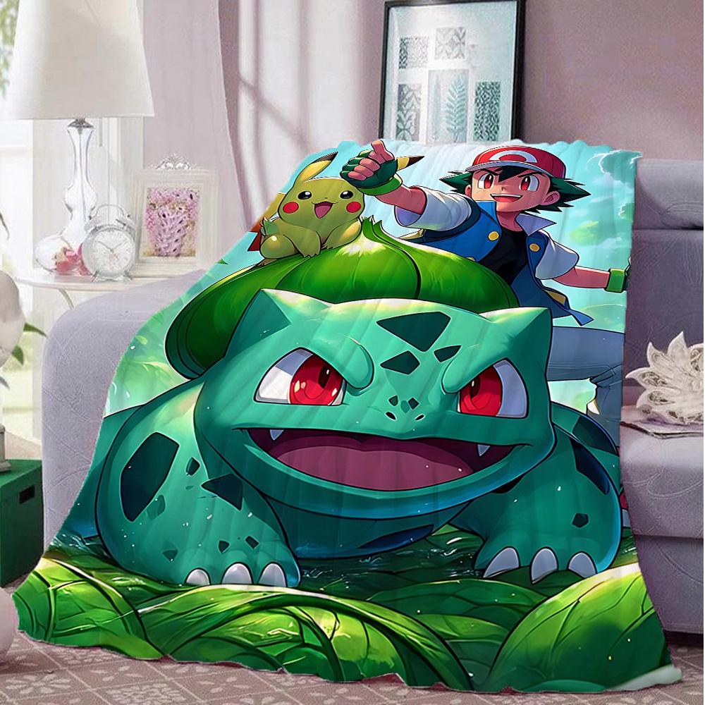 Kawaii B-Bulbasaurs Double Blanket for Bed Sofa Blankets and Camping Furry New Year Bedspread the Anime Home Decoration Sofas