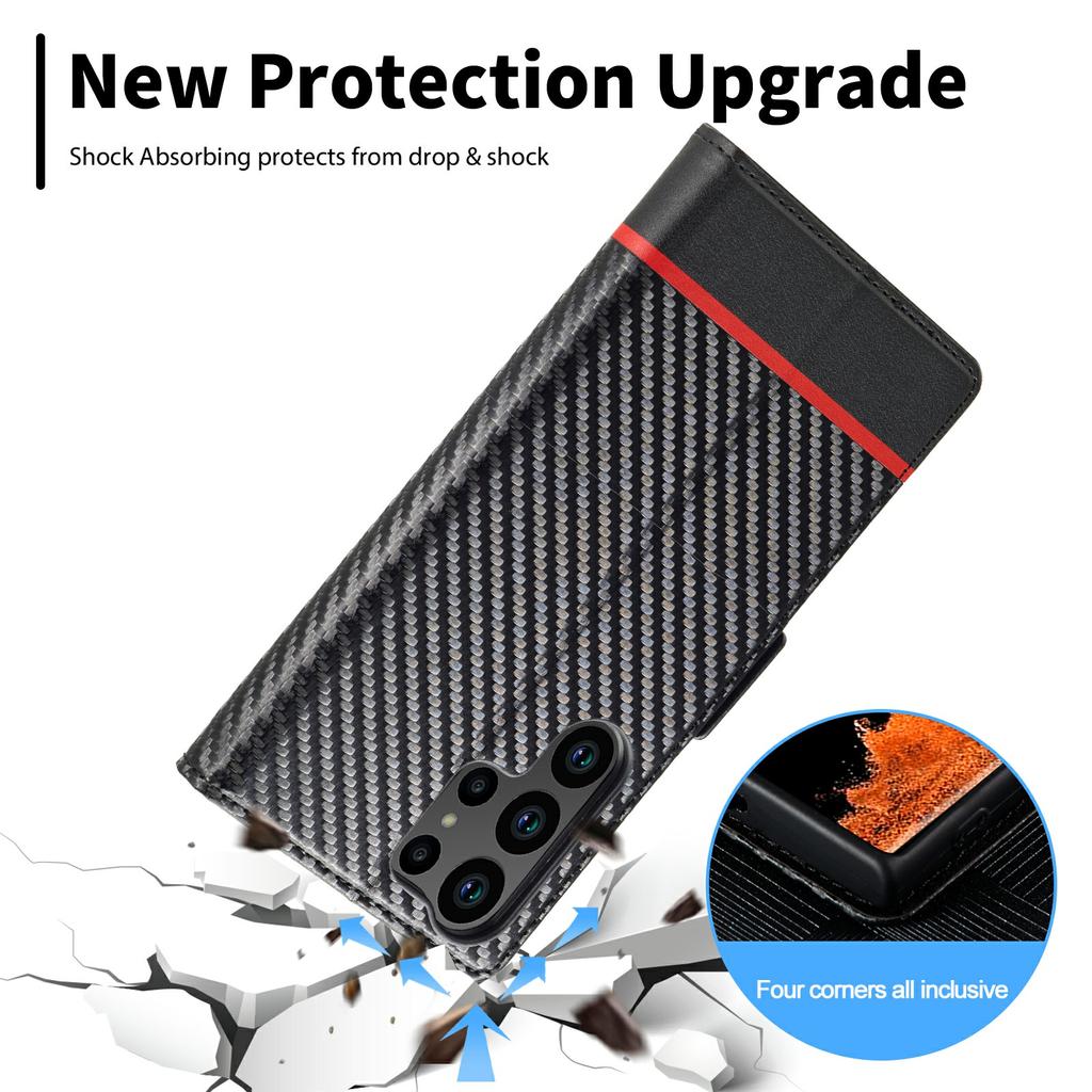 LC.IMEEKE For Samsung Galaxy S26 Ultra Wallet Case Carbon Fiber Texture Leather Phone Cover