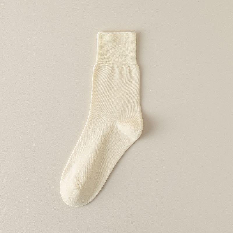 Female Spring and Summer Thin Pure Color Boneless Loose Mouth Sweat-absorbing Tube Cotton Socks