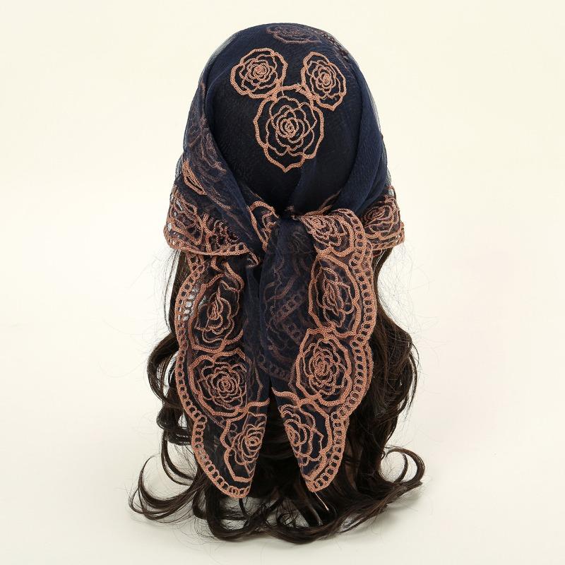 * CM Popular Embroidered Square Scarf Decorative Silk Scarf Fashionable Versatile Rose Bag Headscarf