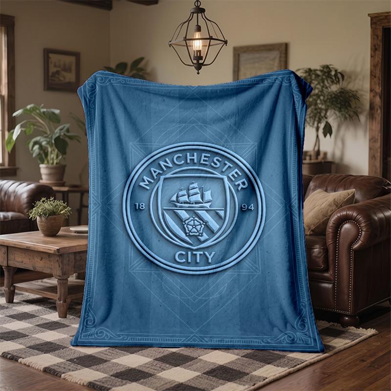 Manchester City Theme Fleece Blanket Cozy Soft Plush Blanket For Bedroom Couch Travel