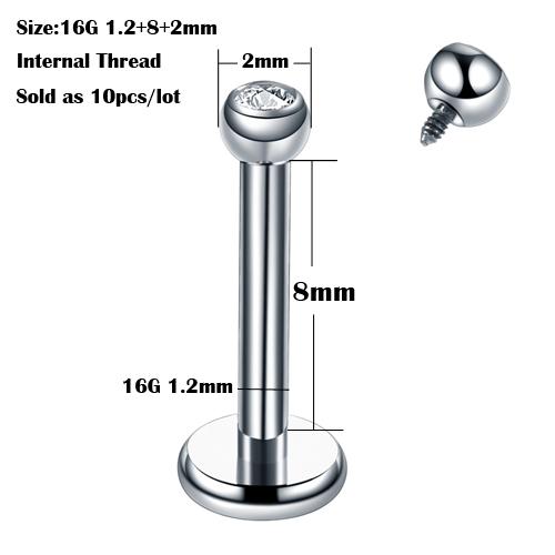 10Pcs/20Pcs/50Pcs G23 Titanium Labret Piercing Internal & External Design Lip Piercing Labret Stud Cartilage Helix Piercing
