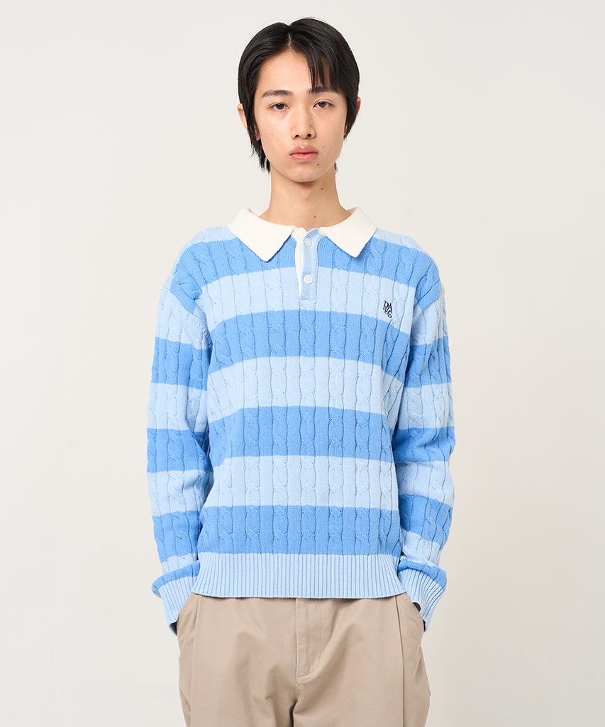 PLAC Collar Striped Knit Blue