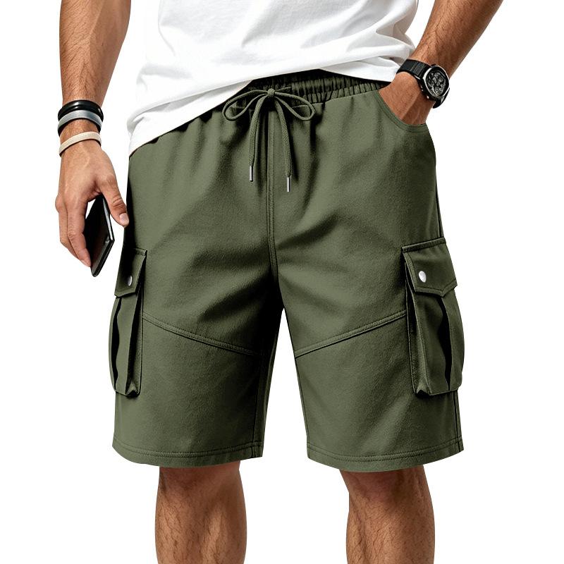 Men's Multi Pocket Cargo Shorts Elastic Waist Drawstring Loose Fit Casual Outdoor Work Shorts with Side Flap Pockets