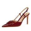 Fashion French Elegant And Fashionable V-Shaped Square Buckle Pointed High Heels For Women's Thin Heel Patent Leather Tripping Women's