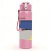 1PC Abstract color block rectangular print 750ml colorful plastic sports water bottle leakproof pop up lid with straw for outdoor work home use