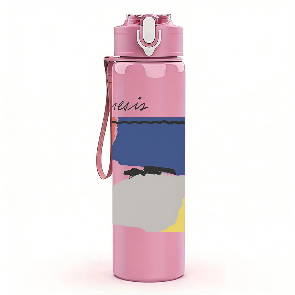 1PC Abstract color block rectangular print 750ml colorful plastic sports water bottle leakproof pop up lid with straw for outdoor work home use