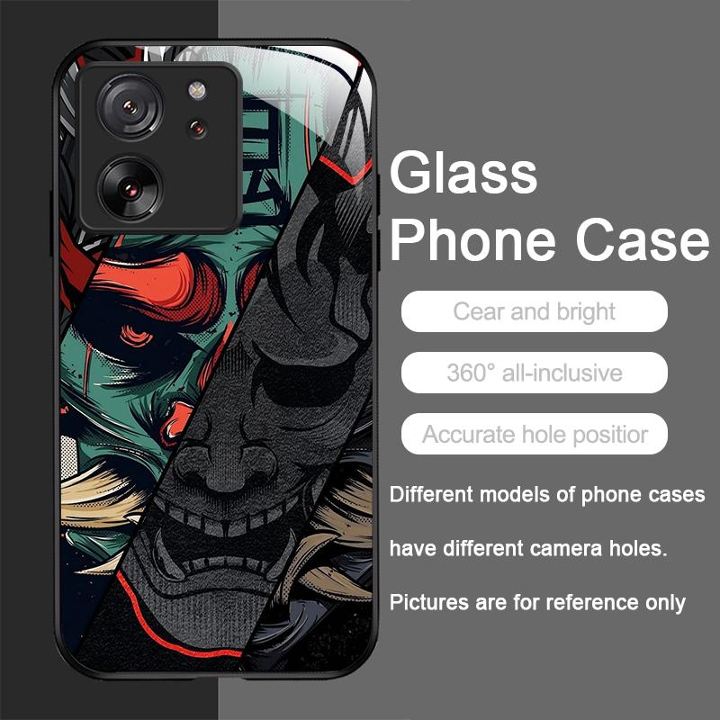 Tempered Glass Phone Case for Motorola Moto G85 G84 G75 G55 Edge 50 Fusion 40 Neo 30 Pro Cover Japan Ghost Face Samurai Pattern