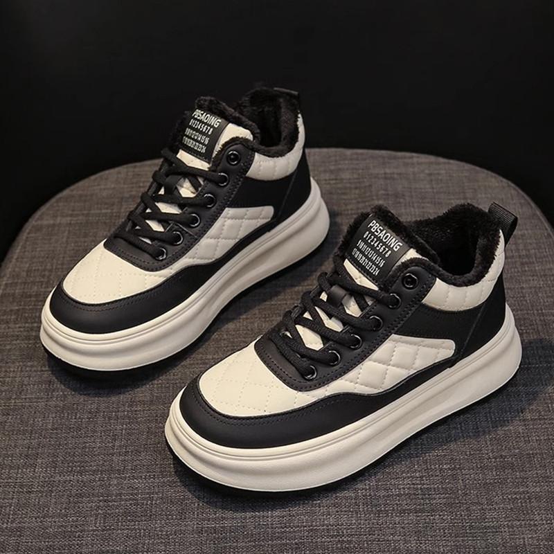 Thick-soled Women's Autumn and Winter New Velvet Warm Lace-up High-top Shoes Versatile Sports and Leisure Board Shoes