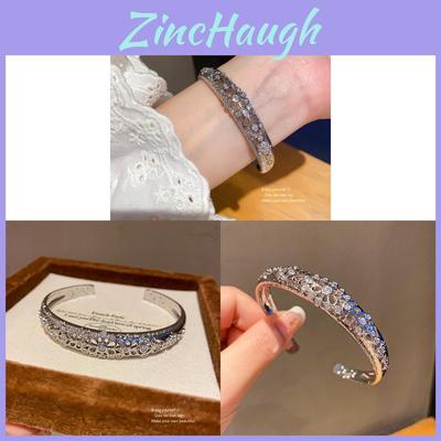 Vintage Silver Zircon Open Bracelet With Geometric Design For Fashion Accessories