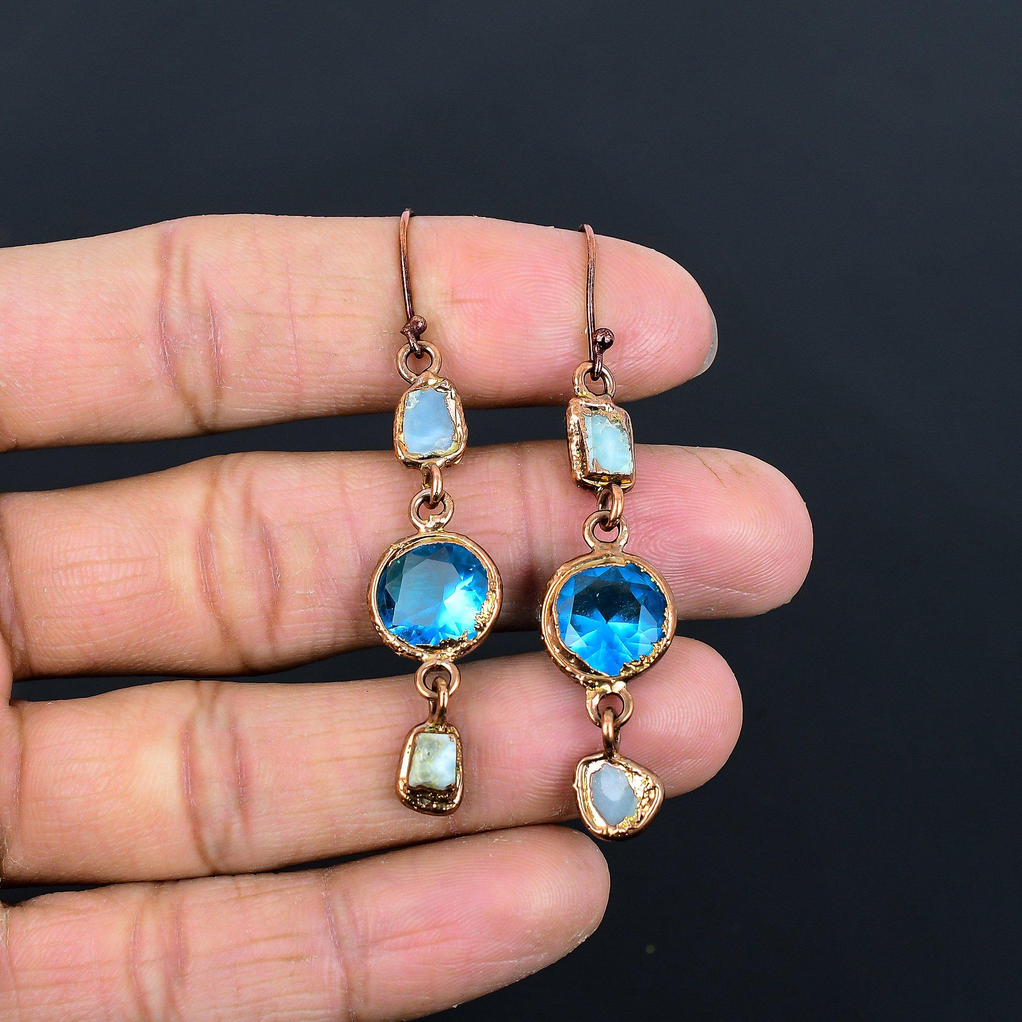 

Серьги с ларимаром и голубым топазом, Медные электроформованные украшения, Серьги с драгоценными камнями, Подарок для нее, Изысканные украшения ручной работы 2.55 Inches