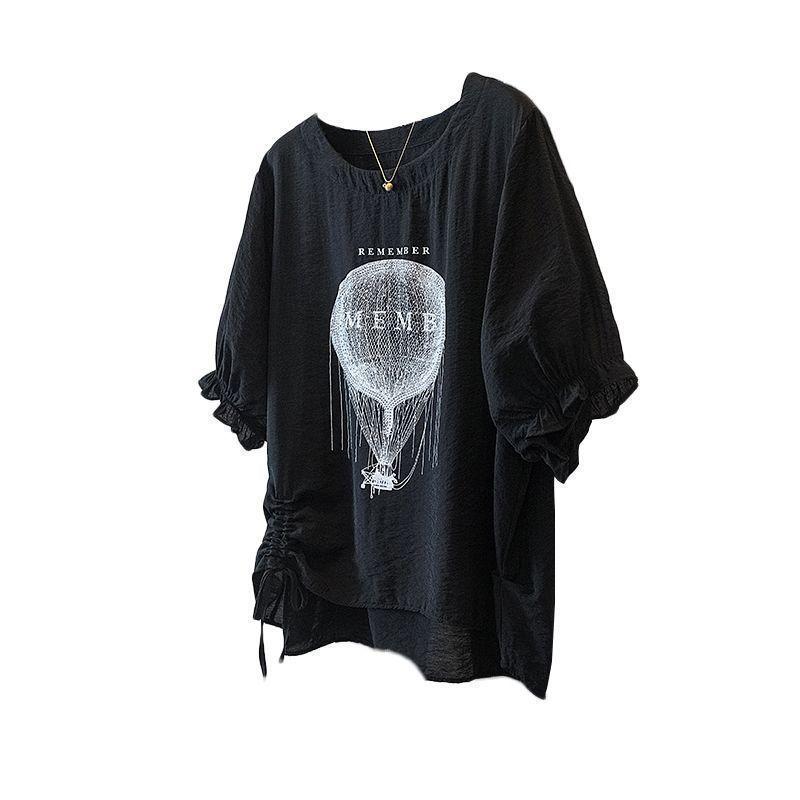T-shirt da Donna Taglie Forti con Maniche a Tulipano in Seta Ghiacciata - Vestibilità Larga, Modellante, Stampa Estiva