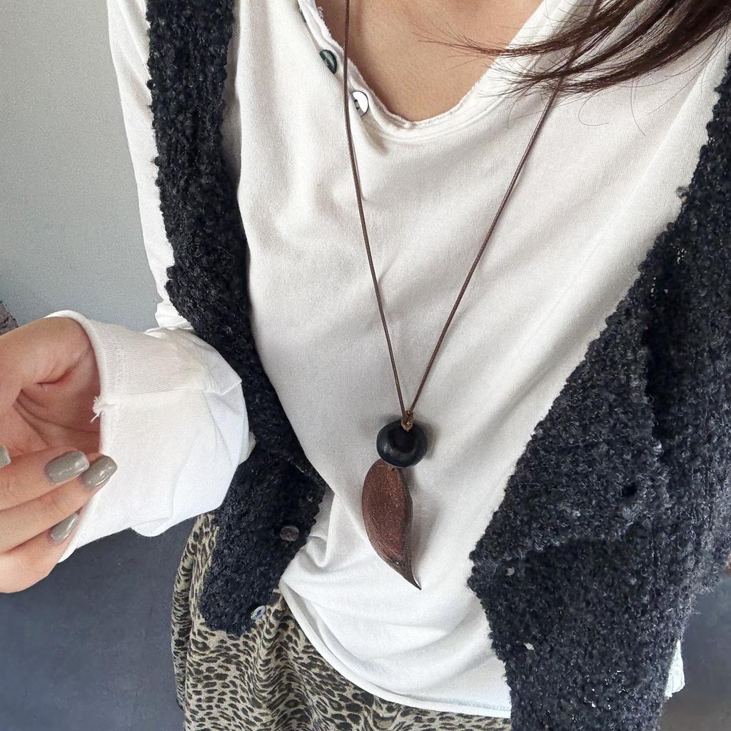 Pflanzenfrucht Anhänger Perlenkette Natürliche Eichelkette für Damen Mode Pulloverkette Modeschmuck Geschenk Zubehör