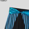 INCERUN Two-piece Men Long Sleeve Striped Mesh Sheer Crop Tops Bow Elastic Waist Pants Sets