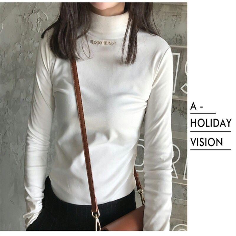 Autumn and Winter New Semi-turtleneck Bottoming Shirt Women's Slim and Thin Velvet Solid Color Long-sleeved T-shirt with Thickened Top