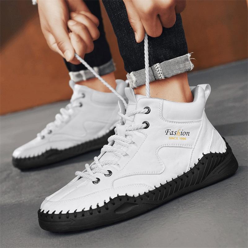 Herresko i store størrelser Håndsøm Lær Herrestøvler Spaltlær Fritidssko i lær Herre Ankelstøvletter