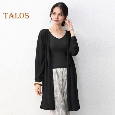 Cappotto casual da donna senza colletto, manica lunga, punto aperto, cardigan di media lunghezza, tinta unita, sottile, protezione solare