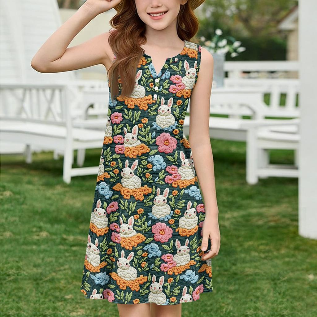 Girl Summer Dress Color & Print Sleeveless Dress With Pocket Casual Dress Sleeveless Party Dress