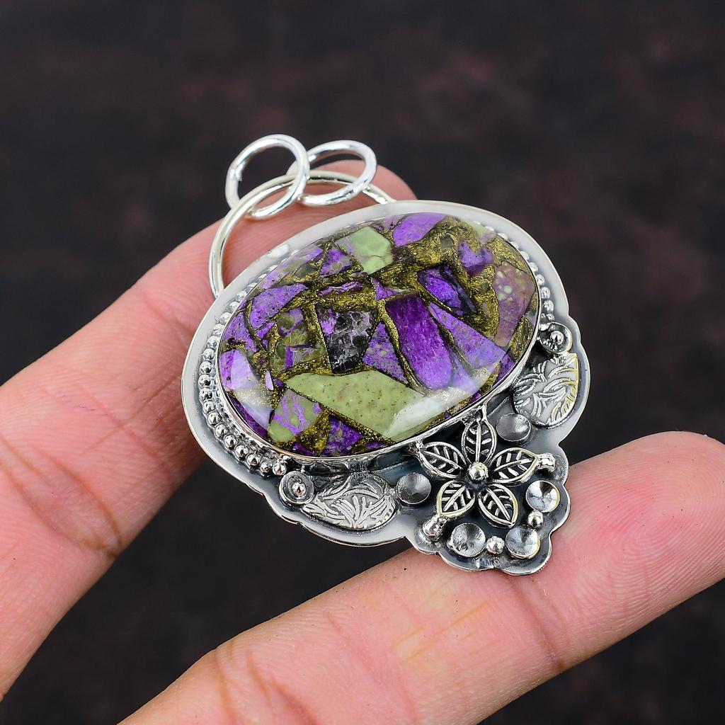 Copper Purpurite Pendant Handmade Stylish Jewelry 925 Sterling Silver Pendant Decent Gemstone Flower Pendant Gift For Girl Statement Jewelry